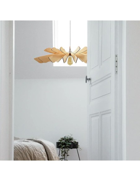 Suspension en bois teinté chêne Diam. 80 cm 1xE27 12 W - Atelier Loupiote - Aurora