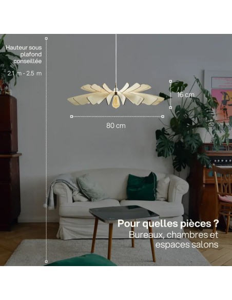 Suspension en bois teinté chêne Diam. 80 cm 1xE27 12 W - Atelier Loupiote - Aurora