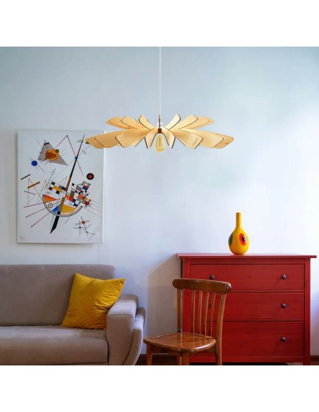 Suspension en bois teinté chêne Diam. 100 cm 1xE27 12 W - Atelier Loupiote - Aurora