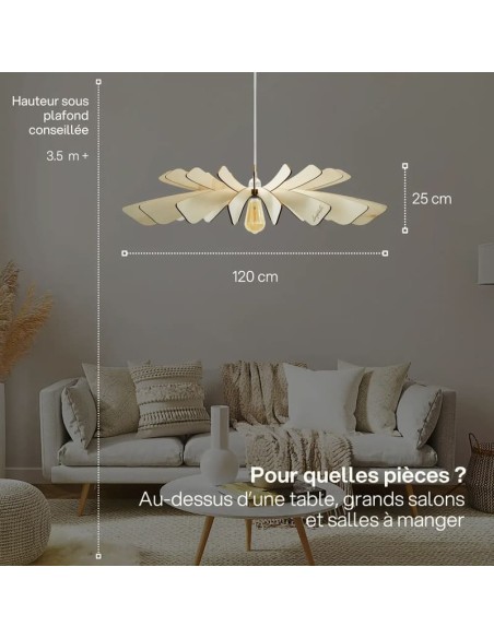 Suspension en bois teinté chêne Diam. 120 cm 1xE27 12 W - Atelier Loupiote - Aurora