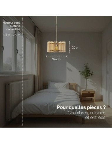 Suspension en bois clair Diam. 34 cm 1xE27 12 W - Atelier Loupiote - Apollon