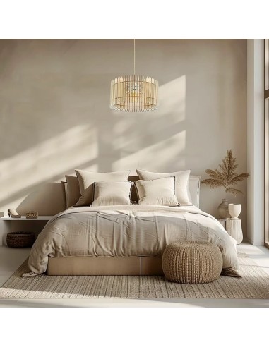 Suspension en bois clair Diam. 34 cm 1xE27 12 W - Atelier Loupiote - Apollon