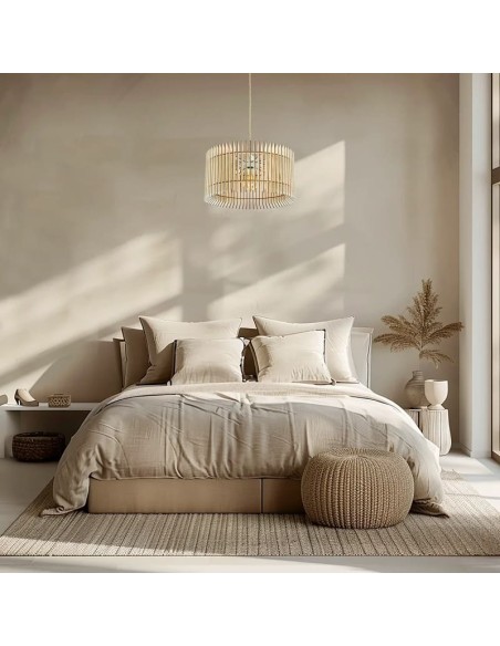 Suspension en bois clair Diam. 34 cm 1xE27 12 W - Atelier Loupiote - Apollon