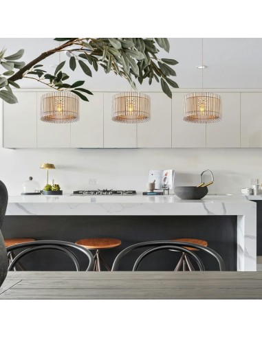 Suspension en bois clair Diam. 34 cm 1xE27 12 W - Atelier Loupiote - Apollon