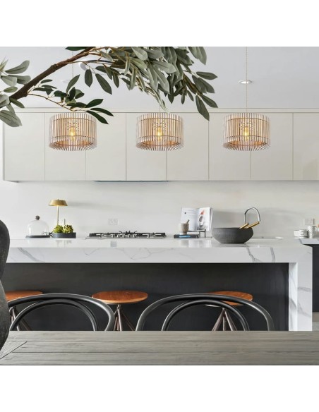 Suspension en bois clair Diam. 34 cm 1xE27 12 W - Atelier Loupiote - Apollon