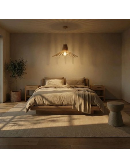 Suspension en bois clair Diam. 54 cm 1xE27 12 W - Atelier Loupiote - Azur