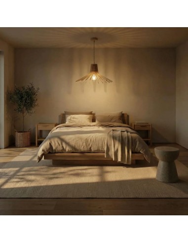 Suspension en bois clair Diam. 80 cm 1xE27 12 W - Atelier Loupiote - Azur