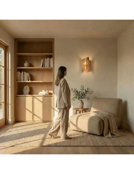 Applique Led bois teinté chêne 23cm E14 9W - Atelier Loupiote - Opale