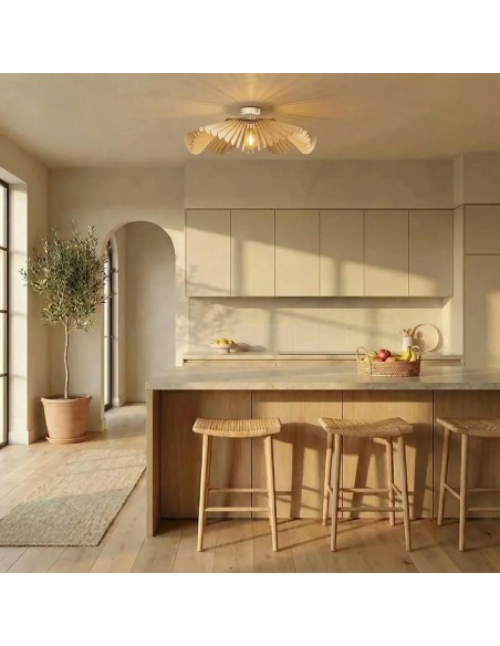 Plafonnier Led bois Diam. 50 cm E27 12W - Atelier Loupiote - Rose