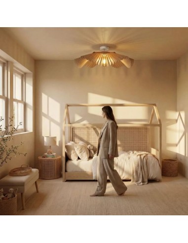 Plafonnier Led bois Diam. 50 cm E27 12W - Atelier Loupiote - Rose