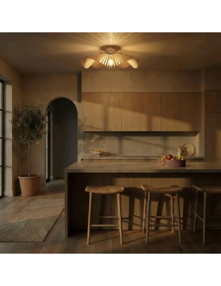 Plafonnier Led bois Diam. 76 cm E27 12W - Atelier Loupiote - Rose