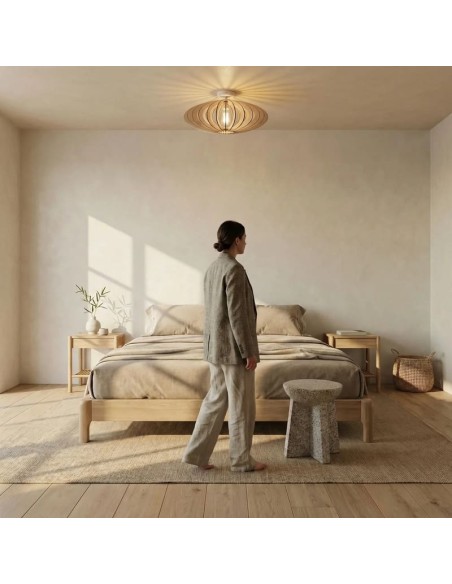 Plafonnier Led bois Diam. 50 cm E27 12W - Atelier Loupiote - Mini Néo