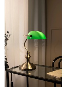 Lampe Bankers Markslojd pied métal abat-jour verre vert 2