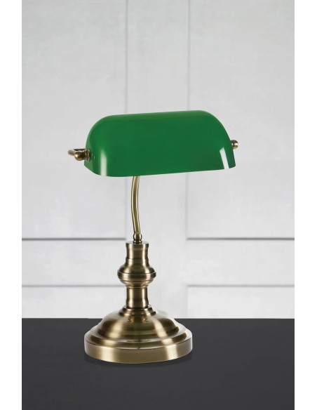 Détail lampe Bankers Markslojd style bibliothèque avec abat-jour vert