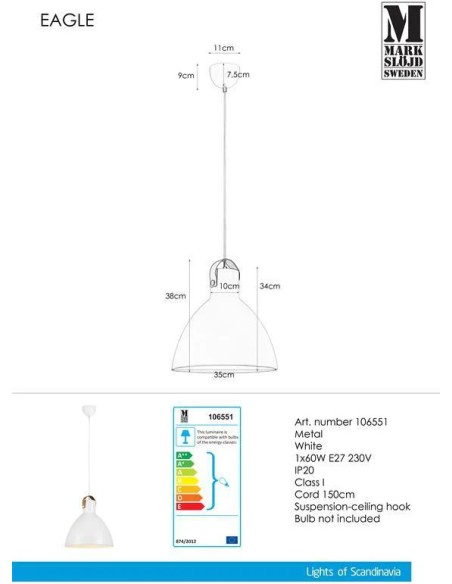 Luminaire design Aigle blanc intérieur E27 60 W