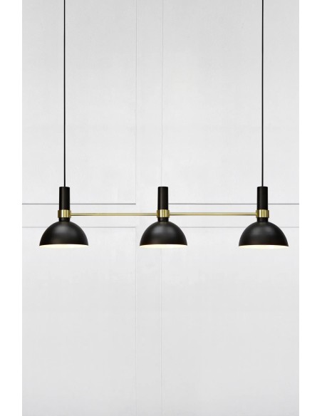 Suspension design Larry 3 abat-jours alignés noir doré
