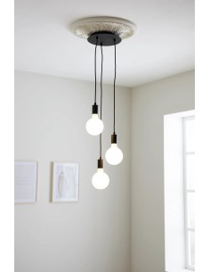 Plafonnier Sky noir avec 3 suspensions et câbles textiles 2
