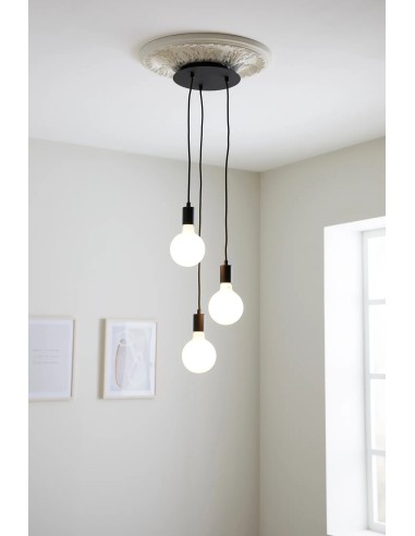 Plafonnier Sky noir avec 3 suspensions et câbles textiles