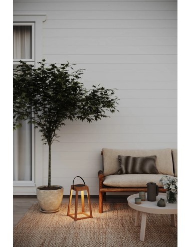 Lanterne extérieure solaire bois chêne avec LED blanc chaud
