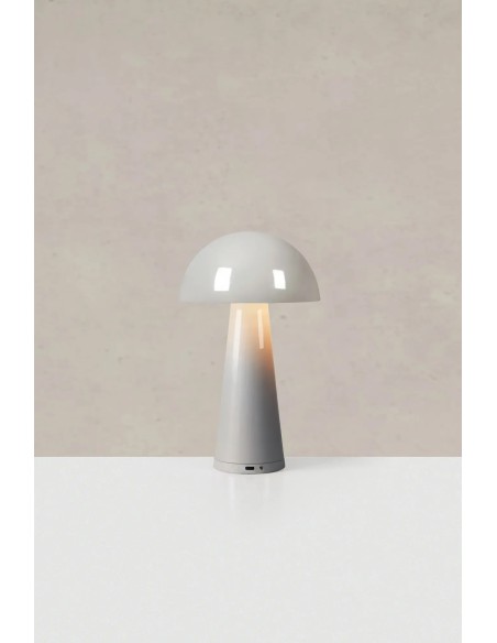 Lampe de table rechargeable Fungi Greige métal et acrylique