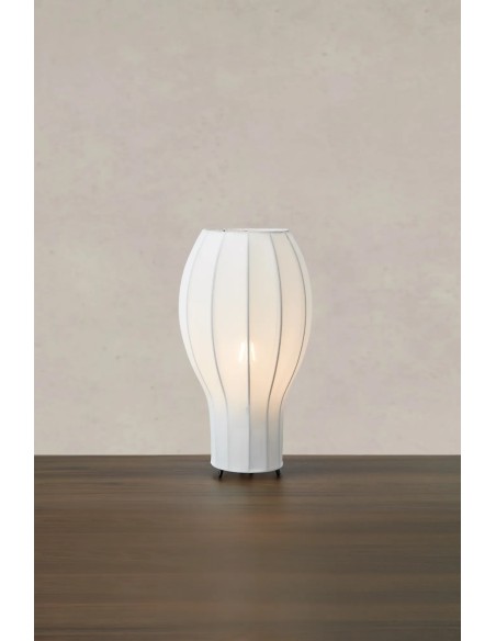 Lampe de chevet design pied métal noir et tissu blanc