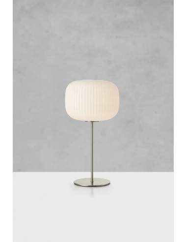 Lampe design classique verre blanc et pied métal satiné