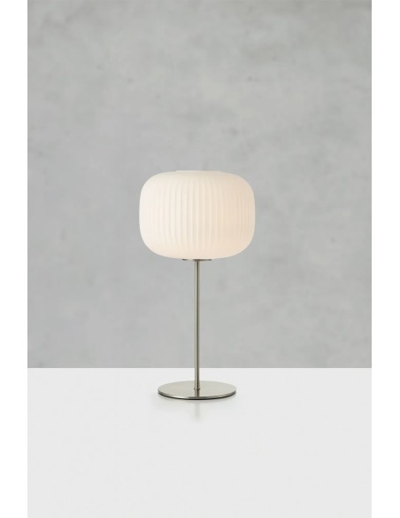 Lampe design classique verre blanc et pied métal satiné