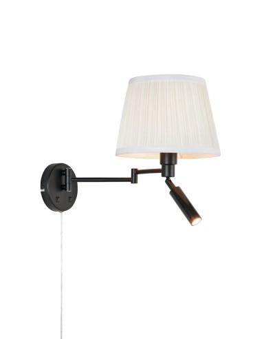 Applique murale pivotante Markslojd noire design moderne avec abat-jour tissu blanc cassé