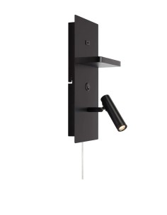 Applique murale Carica Markslojd noire avec étagère intégrée et port USB-C design moderne