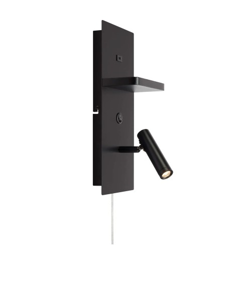 Applique murale Carica Markslojd noire avec étagère intégrée et port USB-C design moderne