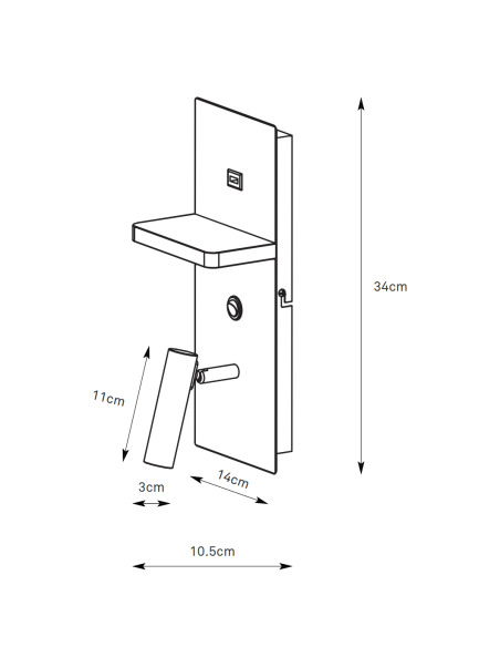 Applique murale Carica ambiance chambre avec étagère rangement et éclairage lecture confortable