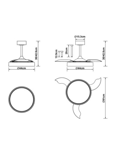 Ventilateur Diam. 44cm 36W 4480LM 3000K / 5000K Blanc- Mantra - Glass fan