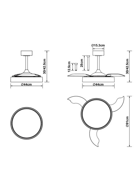 Ventilateur Diam. 44cm 36W 4480LM 3000K / 5000K Blanc- Mantra - Glass fan