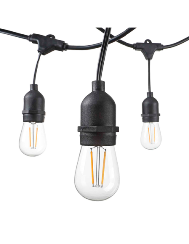 Guirlande Led extérieure étanche 15 douilles E27 cordon noir - Optonica Leluminaireled.com