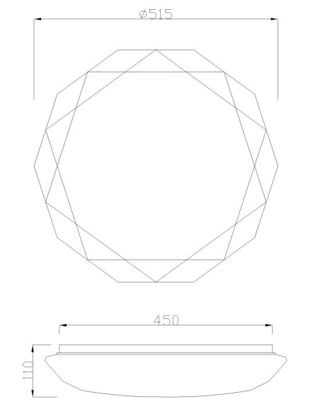 Détail plafonnier LED Diamante II 54W lumière chaude 3000K