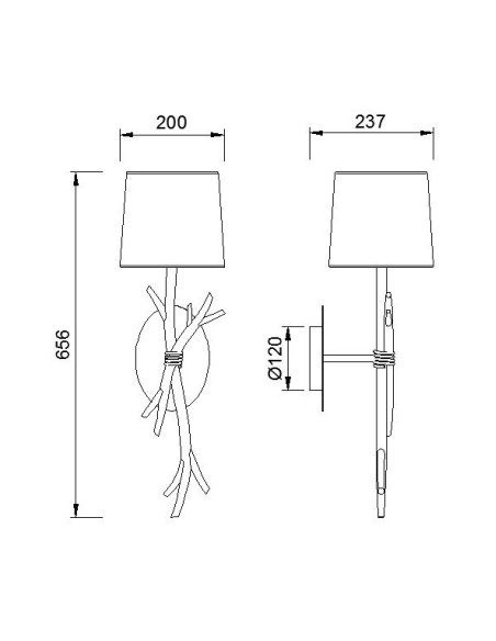 Détail lampe Sabina Mantra structure fer effet bois tissu marron intérieur cosy