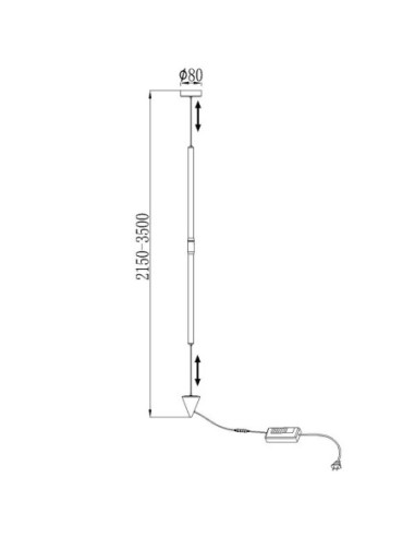 Lampadaire suspendu Diam. 8cm, 3000K, 2160LM, 36W Blanc - Mantra - Vertical