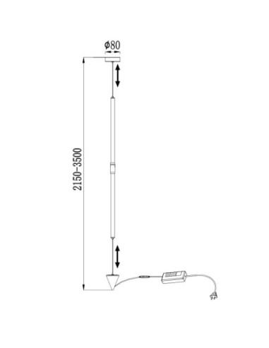 Lampadaire suspendu Diam. 8cm, 3000K, 2160LM, 36W Noir - Mantra - Vertical