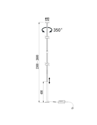 Lampadaire suspendu 3000K, 2160LM, 36W Aluminium Noir- Mantra - Vertical