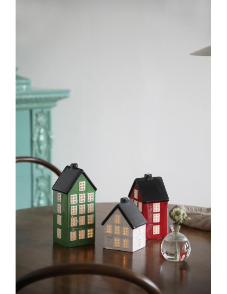 Détail maisons Portree avec bougies LED lumière chaude effet décoratif cosy