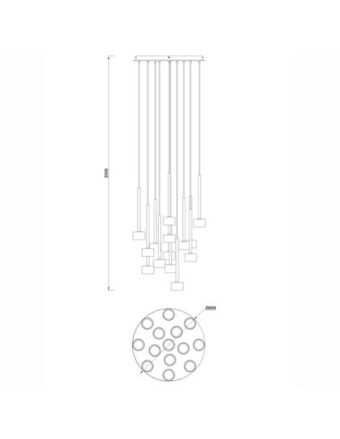 Suspension circulaire14xGX53, 12W, Verre Multicolore - Mantra - Tonic
