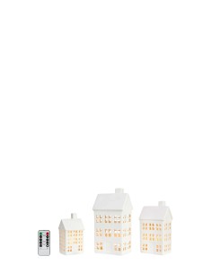 Maisons décoratives Eton blanches céramique avec bougies LED rechargeables télécommande - Markslojd