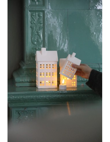 Maisons décoratives Eton blanches céramique avec bougies LED rechargeables télécommande - Markslojd