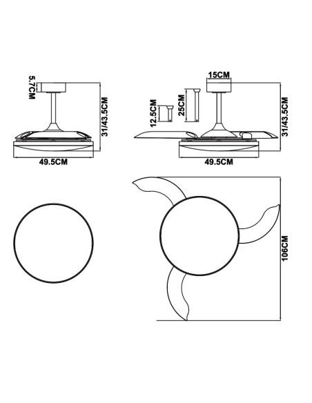Ventilateur plafond Diam.50cm 50W 2700/5000K Bois - Mantra - Slim fan