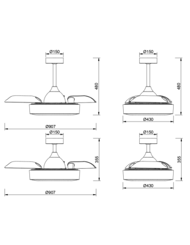 Ventilateur plafond Diam.91 cm 45W 2700/5000 K Noir - Mantra - Coin fan mini