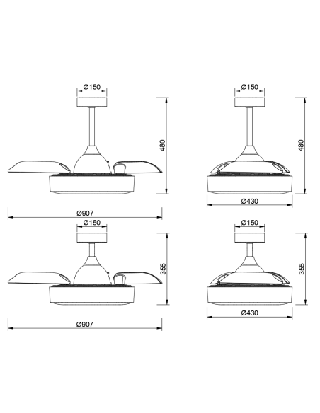 Ventilateur plafond Diam.91 cm 45W 2700/5000 K Noir - Mantra - Coin fan mini