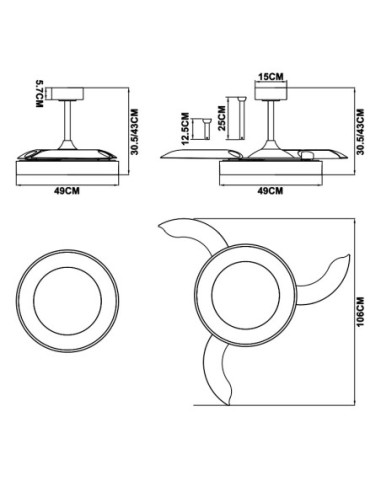 Ventilateur Diam.106cm Dim. 40W 3000/5000K Blanc - Mantra - Niseko fan II M