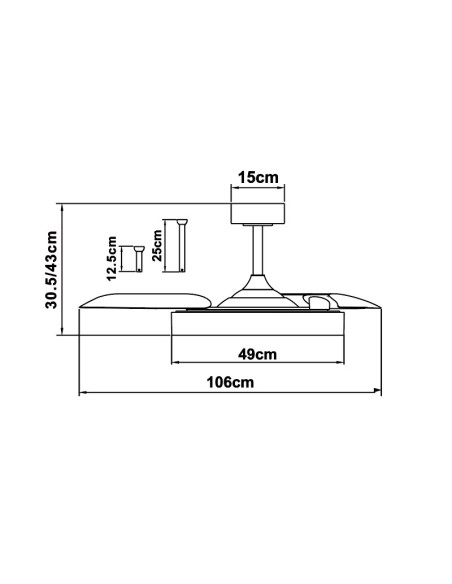 Ventilateur Diam.106cm Dim. 40 W 3000/5000K Blanc et Bois - Mantra- Niseko fan II M