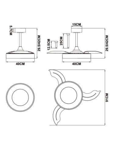 Ventilateur Diam.91 Dim. 45W 3000/5000K Blanc et Bois - Mantra- Niseko fan S