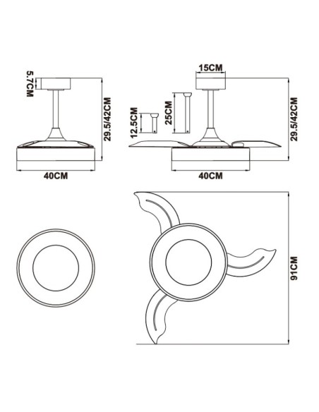 Ventilateur Diam.91 Dim. 45W 3000/5000K Blanc et Bois - Mantra- Niseko fan S